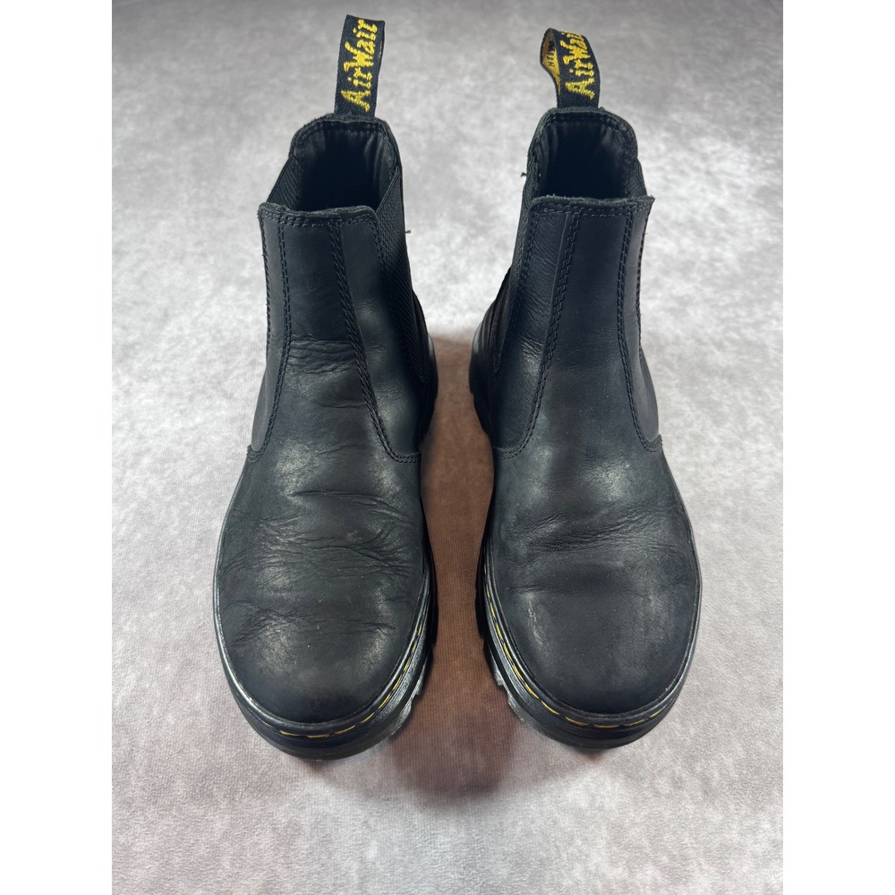 Dr Martens Black Leather Chelsea Boots Womens Size 7.5 Yellow Stitching